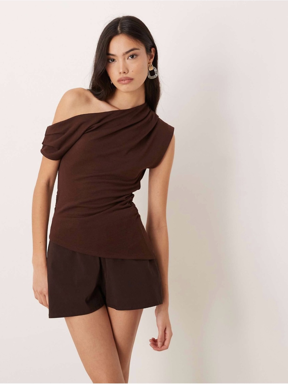 ASOS Fallen Shoulder Brown Women's Knit Look Top